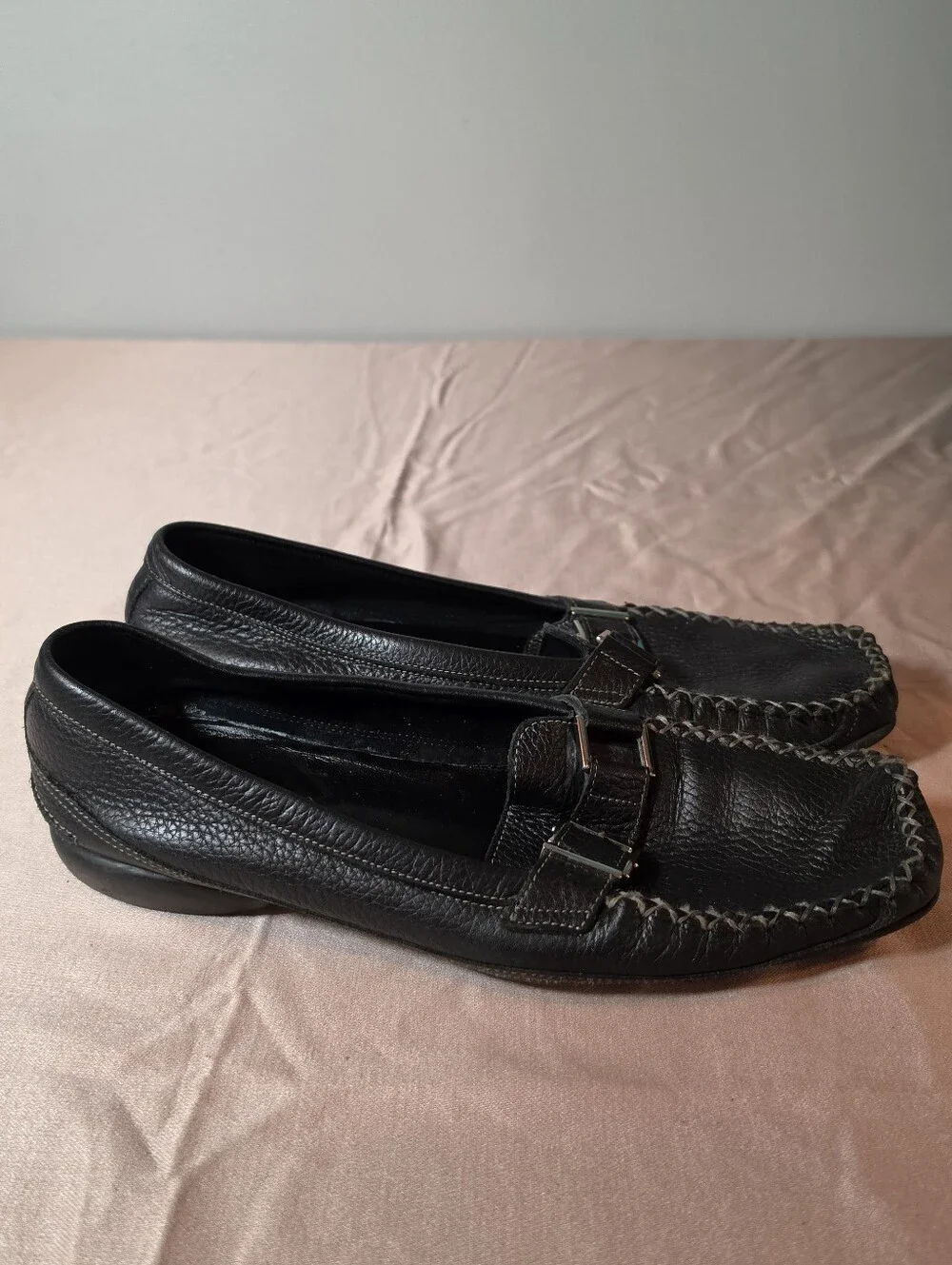 Via Spiga Black Leather Moccasin Loafers Made In Brazil US 10M Minor Flaws
